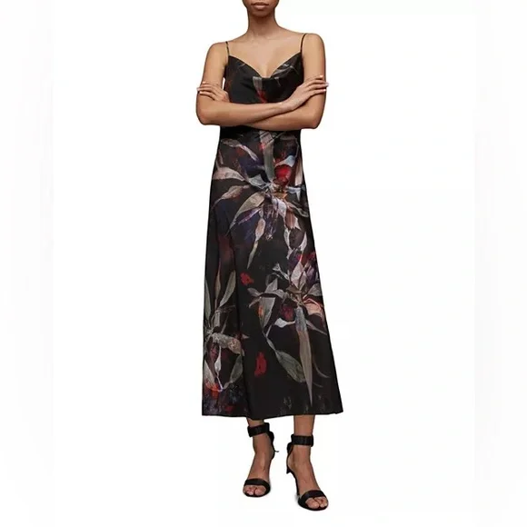 NWT All saints Hadley Tippi Midi Satin Cowl Neck Slip Dress 8 - Picture 4 of 10